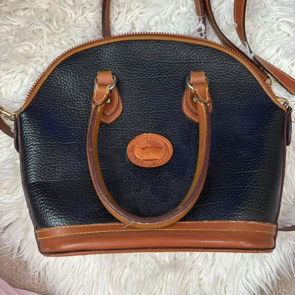 Vintage Dooney & Bourke Black & Tan Dome Satchel Crossbody - Picture 3 of 8